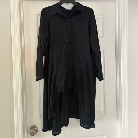 NWT Digs Poplin Chiffon Cape Shirt Black OS Lagenlook Layered Minimal Maximal - Picture 1 of 11